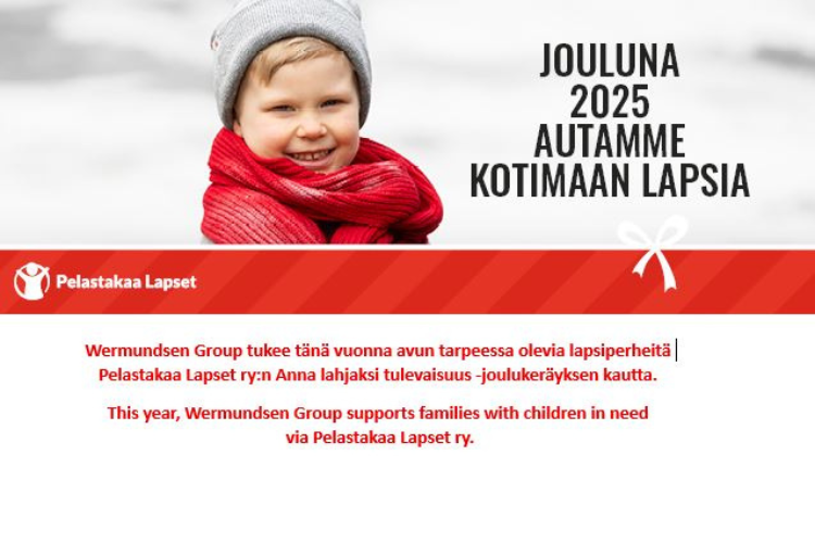 Wexon toivottaa hyvää joulua lahjoittamalla Pelastakaa lapset ry:lle
